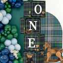 4PCS Green Plaid Teddy Bear ONE Birthday Boxes, Vintage Preppy First Birthday Party Boxes for Baby Shower, Gender Reveal Party Decoration