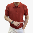 Men Solid Ice Silk Casual Knitted T Shirts Simple Lapel Daily Pullover Tops Summer Trendy Quarter Button Polo Shirt Size 2 XL