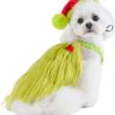 Furry Dog Green Monster Costume with Pet Christmas Hat,Dog Cat Christmas Halloween Costume Outfit Shirt Clothes for Small Medium Large Dogs,Medium (Medium(Chest 17.7inch))