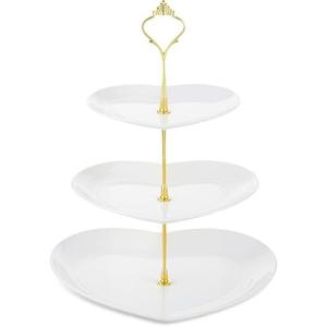 Layhit 1 Pack Valentine's Day 3 Tier Cupcake Stand Heart Shaped 3 Tiered Serving Trays for Party Plastic Tray Dessert Cupcake Stand for Tea Party Baby Shower Wedding (White)
