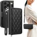 OCASE for iPhone 17 Pro Crossbody Wallet Case - Stylish PU Leather Handbag Phone Purse with Zipper Closure, 10 Card Slots & RFID Blocking - Wrist Strap, Lanyard, Kickstand - Diamond Check Black