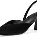 Coutgo Womens Slingback Kitten Heels Closed Pointed Toe Slip on Party Work Pumps Dress Shoes (8.5, Corduroy Black)