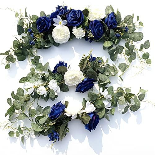 Wedding Arch Flowers,3Pcs Set White Rose Decorative Floral Swags, Artificial Greenery Eucalyptus Leaves Flower For Sheer Drapes, Wedding Chair, Arbor, Wedding Ceremony and Reception Arrangement