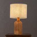 18in Farmhouse Traditional Natural Brown Solid Wood Base Table Lamp with Beige Fabric Shade for Bedroom Living Room