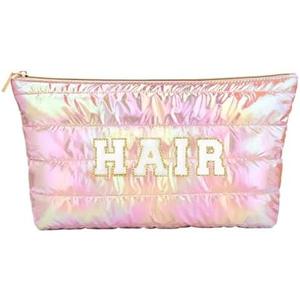 Hiroyuki Iridescent Makeup Bag, 14 inches Cosmetic Bag, Large Capacity Travel Pouch (Hair, pink)