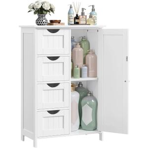 VASAGLE Storage Cabinet with Drawers, Freestanding Floor Cabinet with Door, 11.8 x 21.7 x 32.3 Inches, Adjustable Shelf, for Bathroom, Living Room, Kitchen, Cloud White ULHC041WH01S