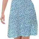 Women's Boho Summer Floral Short Sleeve Mini Dress Bow V Neck A Line Short Dresses (Blue, L)