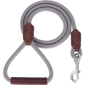 Mile High Life | Premium Leather Dog Leash | Strong Rope Leash | Leather Handle | Zinc Alloy Strong Clasp | Small Medium Large Dogs | 4/5/6 Feet(Gray, 72 Inch (Pack of 1))