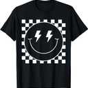 Vintage White Checkered Smile Face Shirt Cute Smiling Face T-Shirt, Size L