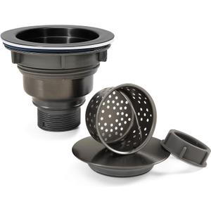 3 1/2" Kitchen Sink Drain Kit Replacement Sink Drain Assembly Removable 304 Stainless Steel Deepen Sink Strainer Basket with Sealing Cover for Kitchen Laundry Room RV (Black)