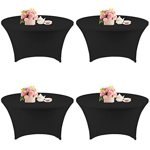 4 Pack 6FT Round Spandex Tablecloth 72 Inch Black Stretchable Table Cover Washable and Wrinkle Resistant Table Cloth, Fitted Round Table for Wedding, Banquet, Birthday, Party, Restaurant