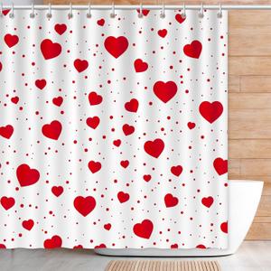 Svepndic 72" x 72" Valentine's Shower Curtain with 12pcs Hooks, Red Hearts Day Shower Curtain for Valentine Bathroom Decorations