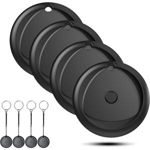 Tracker Tags-4 Pack Work with Apple Find My (iOS Only), [Apple MFi Certified] Key Finder and Item Locator, New Bluetooth 5.3 Tracker, Replaceable Battery Smart Tag for Keys, Wallet, Luggage etc (Black)