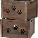 Wooden Crates 2 Pack, Hollow Claw Wooden Crates for Display & Storage, Farmhouse Handmade Wood Crate with Handles, Rustic Large Decorative Wood Crate Box for Display