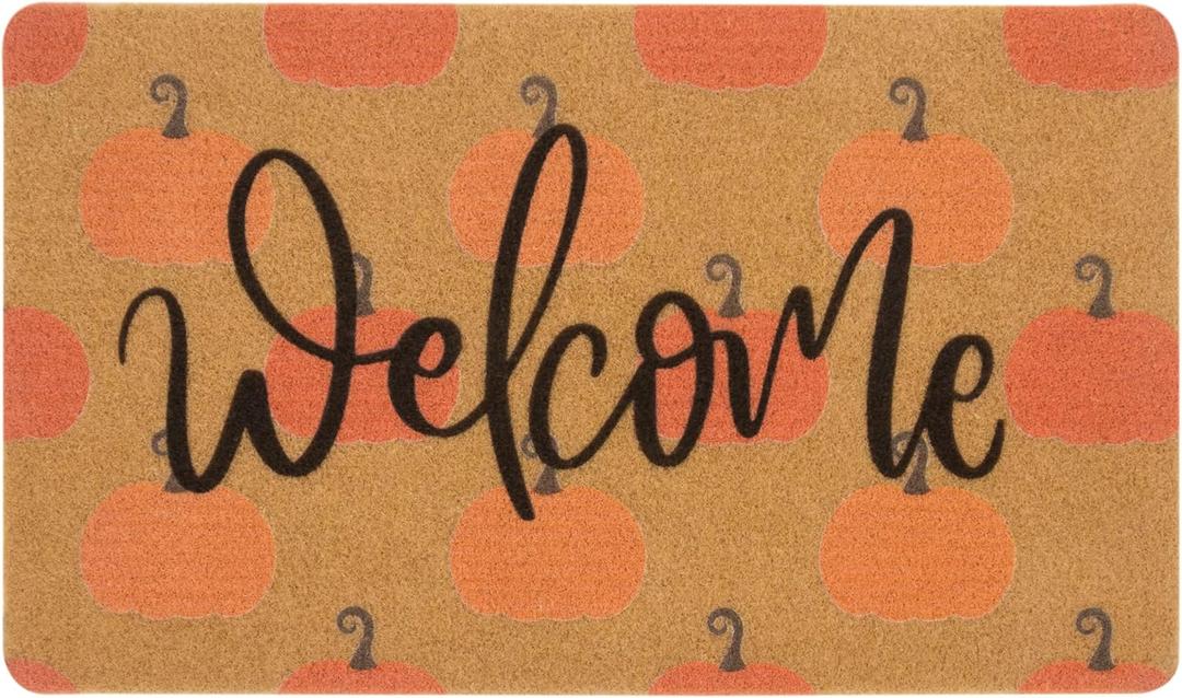 Hello-Pumpkin-Welcome-Doormat Artificial Coir Welcome Mat Fall Door Mat Harvest-Festival Front Door Mat for Entrance 17 x 29 Inch