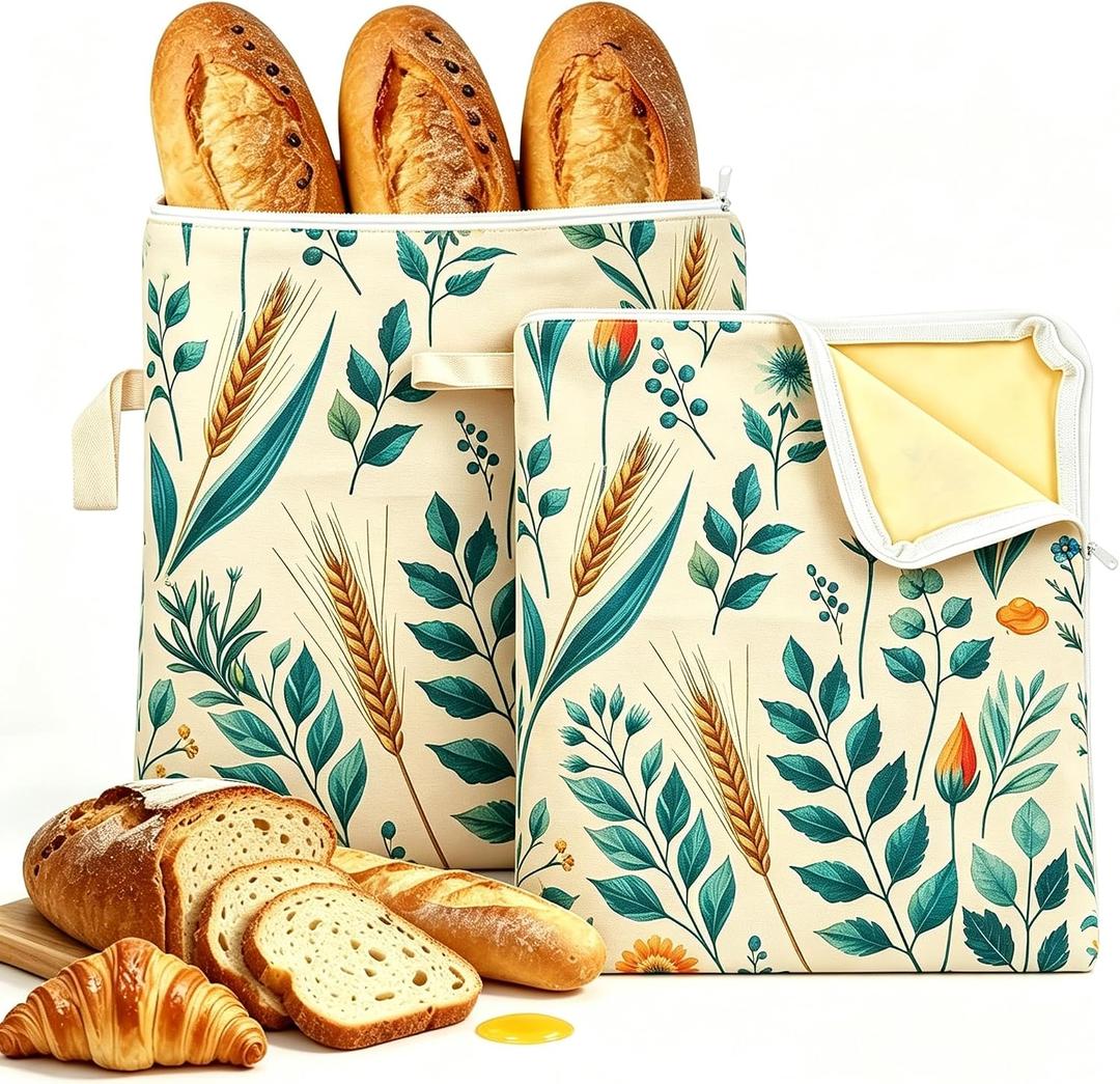 Reusable Beeswax Bread Bag for Homemade Bread, Extra Large 13"x17" Cotton Sourdough Bread Storage Bags, Wide-Opening L-Zipper Beeswax Bread Keeper for Baker Essentials (2 Pack)