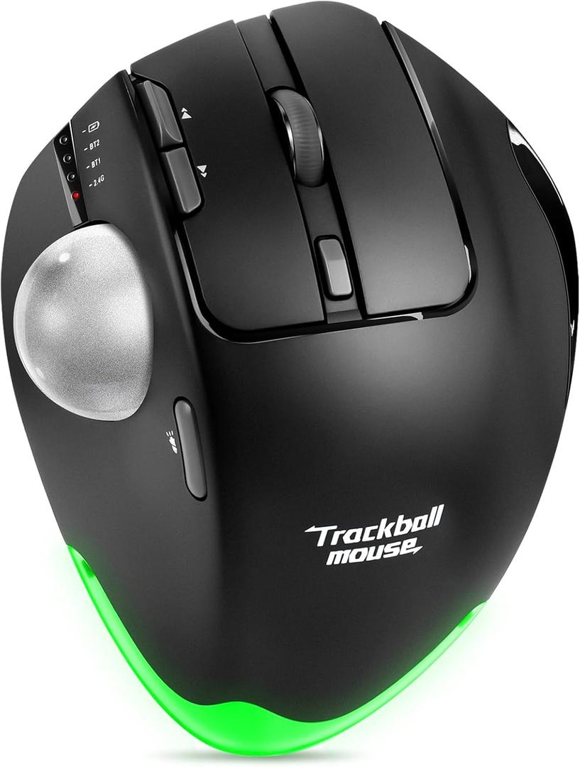 TRELC Wireless Trackball Mouse, Ergonomic Rollerball Mouse with 4800 DPI/7 Programmable Buttons, Thumb Control Mice, Rechargeable Optical Mouse for 3 Devices, for Windows, PC, Laptop, Tablet (Black)