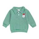 Amiblvowa Toddler Baby Girl Boy Christmas Outfit Waffle Knit Collared Santa Embroidery Shirt Pullover Sweatshirt Kids Clothes (Green, 3-4 Years)