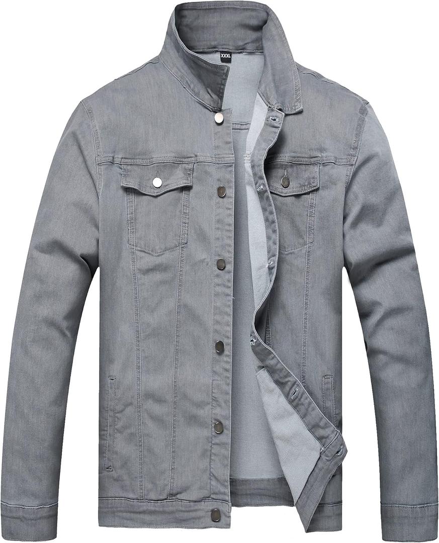 QIMYUM Jean Jacket For Men, Distressed Slim Denim Jacket (X-Large, Gray)