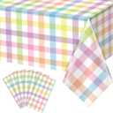6Pcs Spring Easter Pastel Plaid Tablecloths Decorations,Plastic Pink Blue Yellow Green Watercolor Buffalo Disposable Table Cover for Indoor Outdoor Spring Birthday Easter Party Supplies,54 x 108 Inch