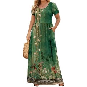 IN'VOLAND Plus Size Maxi Dresses for Women Summer Petal Short Sleeve Dress Casual Loose Flowy Long Sundress with Pockets, XL