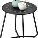 danpinera Outdoor Side Tables with Flower Cut Outs, Weather Resistant Steel Patio Side Table, Small Round Outdoor End Table Metal Side Table for Patio Yard Balcony Garden Black