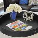 HofferRuffer PU Leather Round Serving Tray with Handles, Decorative Catchall Vanity Coffee Tray, Faux Leather Ottoman Tray for Home Or Office, Diameter 14.6-inch (Black)