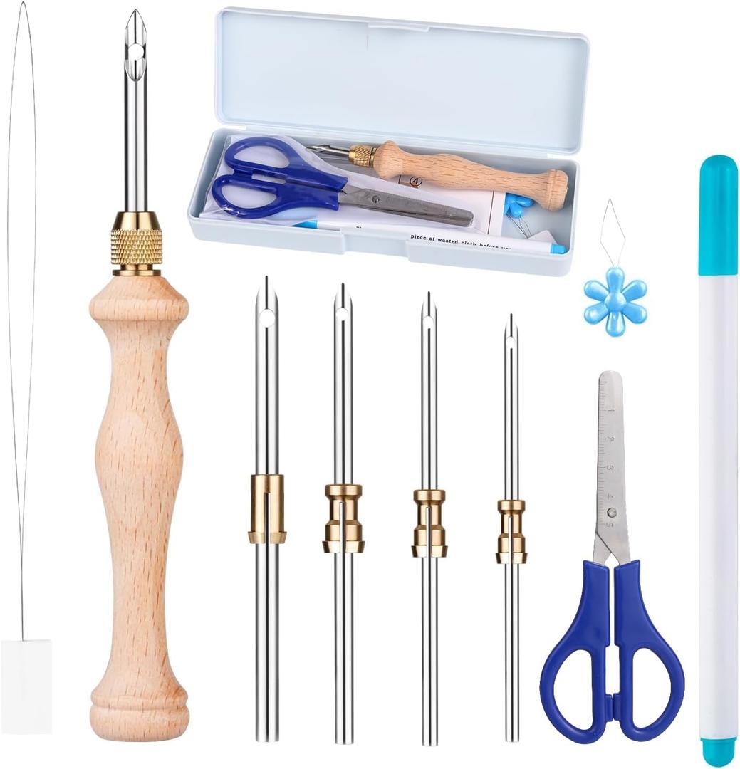 Punch Needle Kit with Storage Box,Adjustable Punch Needle Tool with1.6mm/2mm/2.5mm/3.5mm/5mm Metal Needles,Needle Punch Set Adults Beginner for DIY Craft Perfect for Decoration and Gifts(Blue)
