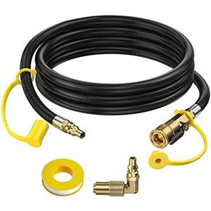 7FT Quick Connect RV Propane Hose with 1/4" Safety Shutoff Valve and 1/4" Male Full Flow Plug, Low Pressure Quick Disconnect Propane Hose with Elbow Adapter for 17" and 22" Blackstone Griddles