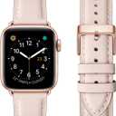 Square Bands Compatible for Apple Watch 38mm 40mm 42mm 44mm, Genuine Leather Replacement Band Compatible with Apple Watch Series 6/5/4/3/2/1, iWatch SE (Pink Sand/Rose Gold Connector, 38mm 40mm)