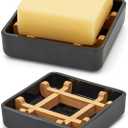 Bamboo Soap Dishes for Bar Soap Holders for Shower with Drainage for Bathroom Sink Bulk Small Wooden Soap Tray (Single Right Angle Black)