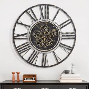 Moving Gear Large Wall Clock 24inch/60cm Bronze, Decorative Wall Clocks for Living Room, Unique Farmhouse Steampunk Metal Wall Clock Decor, Office Wall Clocks (Copper)