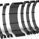 EZDIY-FAB PSU Cable Extension Kit,16AWG Power Supply Extension Cable,1x24Pin/2x4+4 EPS/3x6+2 PCI-E,Custom PC Sleeve Cable 300MM with Combs-Carbon