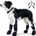 XL Black Stay-On Suspender Dog Boots | Anti-Slip Waterproof | Adjustable Dog Shoes Paw Protector for Medium/Large Dogs Outdoor Walking Hiking Hot Pavement Winter Snow