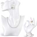 Yalikop 2 Pcs Resin Jewelry Mannequin Display Set Including Boutique Bust Holder and Hand Ring Holder Necklace Stand Display Earring Holder Organizer for Bracelets Pendant Shows Selling (White)