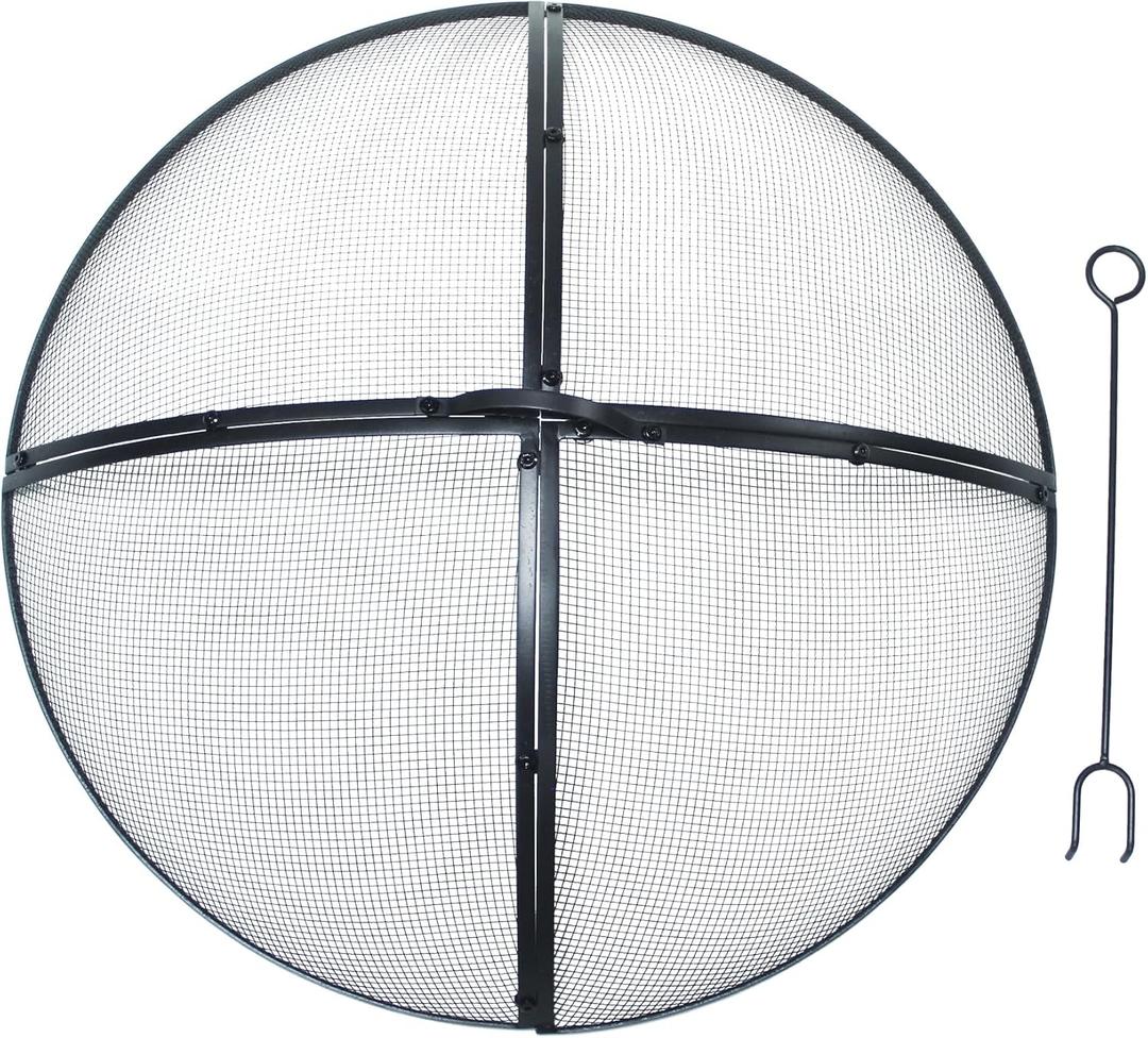 SCENDOR Heavy-Duty Metal 30 INCH Fire Pit Spark Screen Round Cover Mesh Screen Guard Accessory with Ring Handle for Patio Backyard, Black