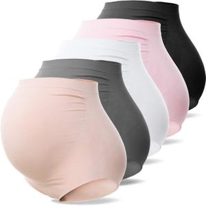 SUNNYBUY Women's Maternity High Waist Underwear Pregnancy Seamless Soft Hipster Panties Over Bump (Medium, Five Color-5pk)