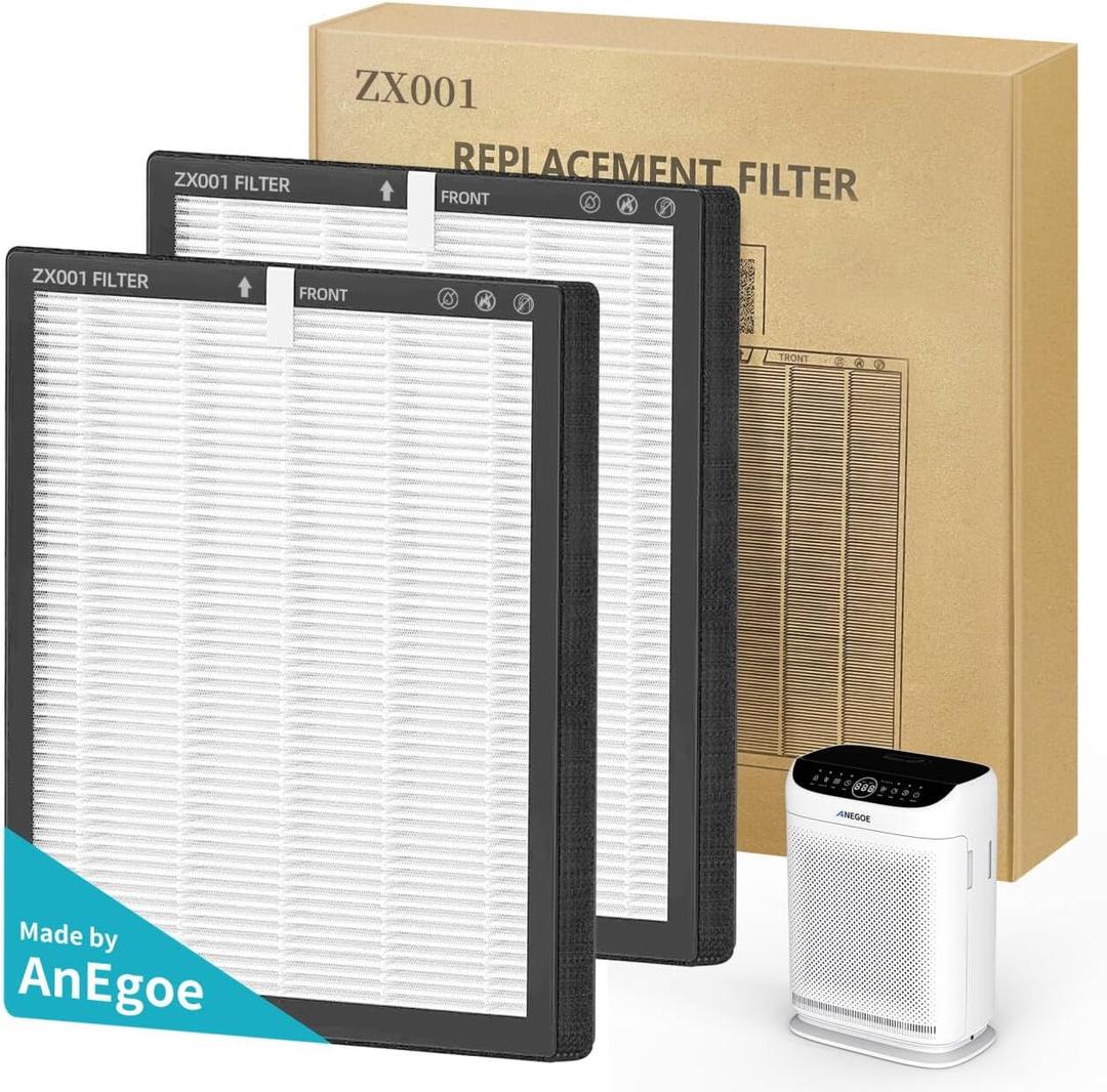 Replacement HEPA Filters Compatible with AnEgoe ZX001 Air Purifier,3 Stage H13 True HEPA Filter for Air Purifiers for Home Large Room up to 2500Ft,Air Cleaner Filter,2 Pack