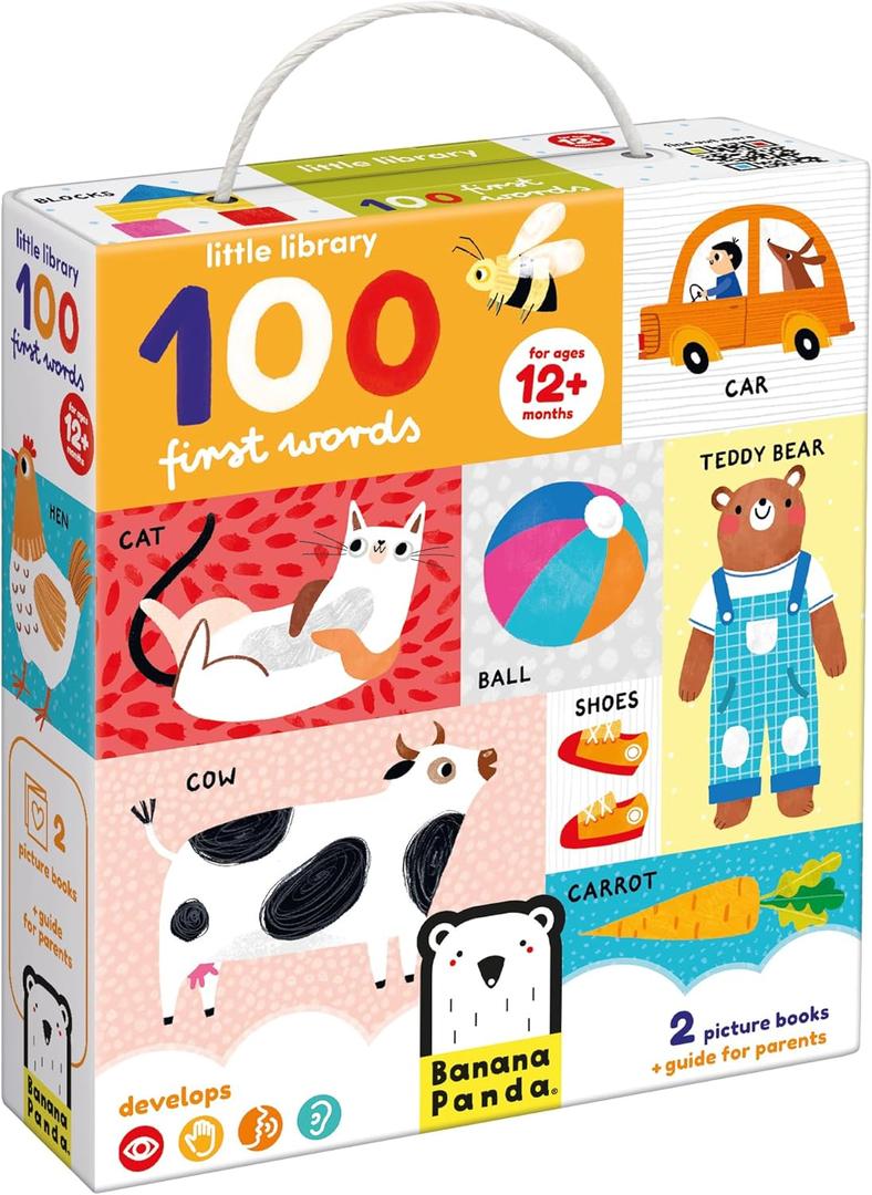 Little Library 100 First Words Picture Books - Includes 2 fold-Out Accordion Books and an Educational Guide for Parents to Promote Learning and Speech, for Babies and Toddlers 12 Months and up