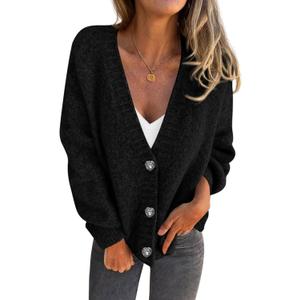 PRETTYGARDEN Cardigan Sweaters for Women Trendy Fall 2026 Long Sleeve Button Down Oversized Chunky Knit Sweater Outerwear (Black)