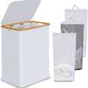 efluky Laundry Hamper with Lid, Double Laundry Hamper with 2 Removable Bags, 2 Section Laundry Basket with Bamboo Handles for Bathroom, Bedroom & Laundry Room (White, 160L Trio)