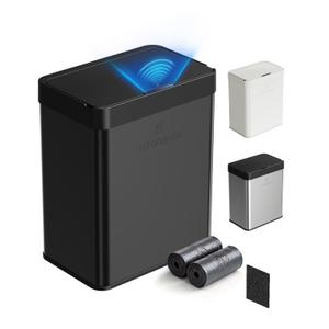 13 Gallon / 50L Touchless Automatic Trash Can, Slim Motion Sensor Kitchen Garbage Can, Stainless Steel, Soft Close Lid, Fingerprint Resistant, Hands-Free, Odor Control, Black