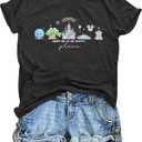 Womens World Traveler Shirt Magic Kingdom Graphic Tshirt Matching Trip T-Shirt Girl Vacation Hodilay Short Sleeve Top (Medium, Deep Gray)