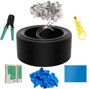 Cat6 Outdoor Ethernet Cable 500 FT with Tool Kit, Heavy Duty Network Internet DIY Bulk Cord, Support Cat 6 Cat5e Cat5, UTP, CCA, Waterproof, PVC & LLDPE UV Double Jackets, in Wall, Direct Burial, POE
