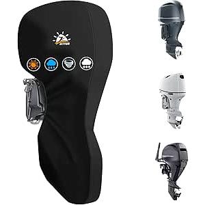 Zettum Outboard Motor Cover - 600D Full Boat Motor Cover Waterproof & Heavy Duty, Fade-Resistant Boat Engine Cover, Fit for Motor 150-225 HP, Black
