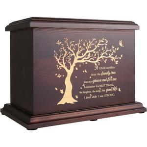 Cremation Memorial Urns for Human Ashes Adult Male Female, Wooden Urns Box and Casket for Ashes Men Women Child, Large Burial Funeral Urns for Ashes, Holds Up to 270 LBS