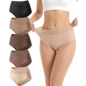 Cevapro Seamless Underwear for Women, Soft Breathable Lace Briefs, Invisible Laser Cut Panties for Women Daily Wear 5 Pack (US, Alpha, Medium, Regular, Regular, Multicolor 5)