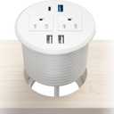 BTU Desktop Power Grommet with PD 20W Fast Charging USB C, Recessed Power Socket with 2 AC Outlets, Flush Mount Power Strip with 3 USB Ports, 6FT Extension Cord (White)