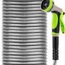UNCO- Stainless Steel Metal Hose with 10 Functions Spray Nozzle, 100 ft, No Kink, Metal Garden Hose