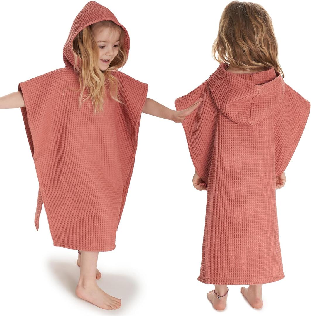 ZICOTO Soft Hooded Beach Towel for Kids - Cute Towel for Babies and Toddler Made of Waffle Cotton - Perfect Lightweight and Absorbent for Bath, Beach, Pool (Medium (3-6 yrs), Terracotta)